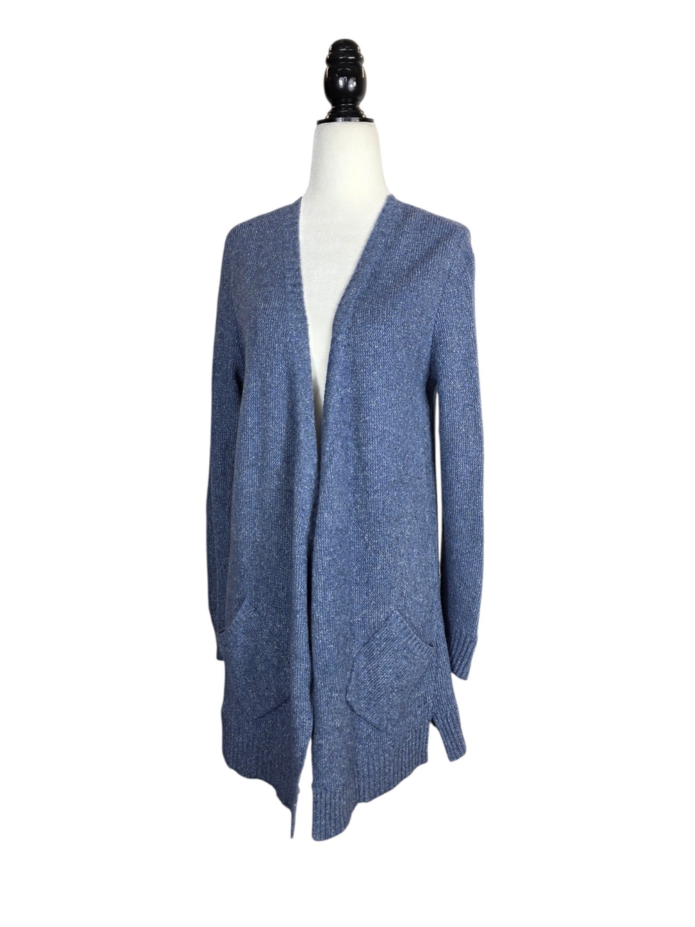 Eileen Fisher knit Wool & silk blend Heathered Denim Blue Open-Front Cardigan